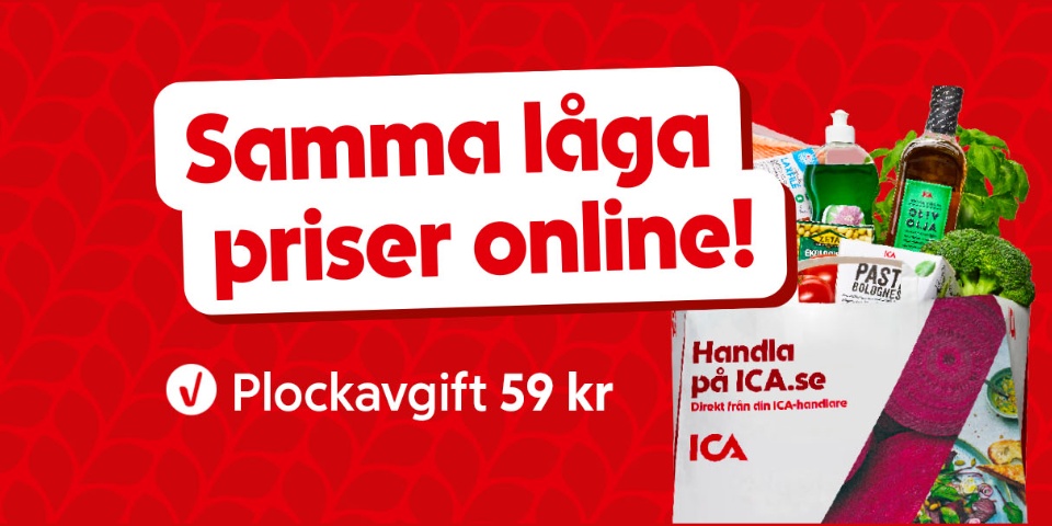 Samma låga priser online - Plockavgift 59 kronor