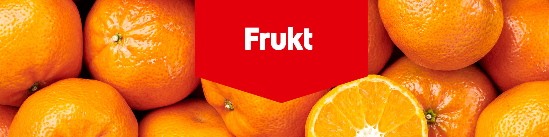 Clementiner och en halverad clementin med texten "Frukt".