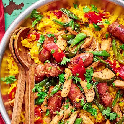 Paella med chorizo och kyckling