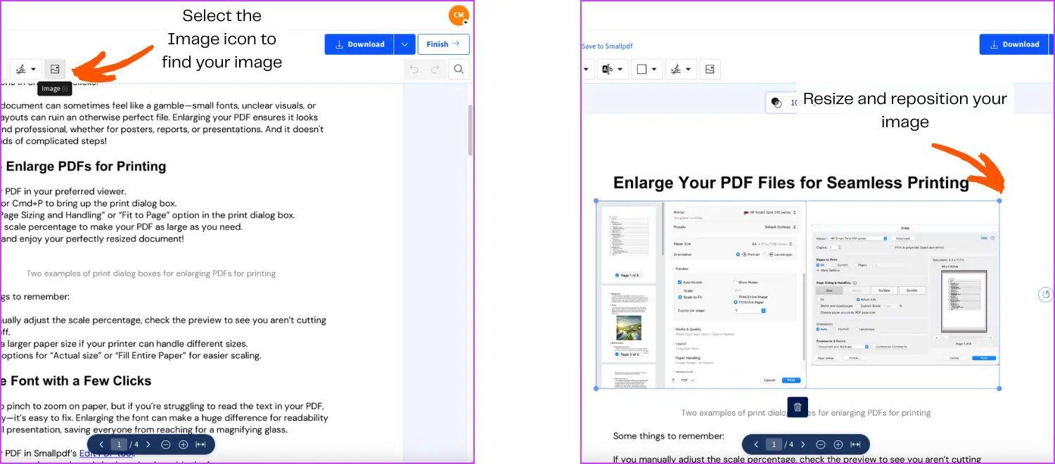 After inserting an image into a PDF you might have to rearrange some text