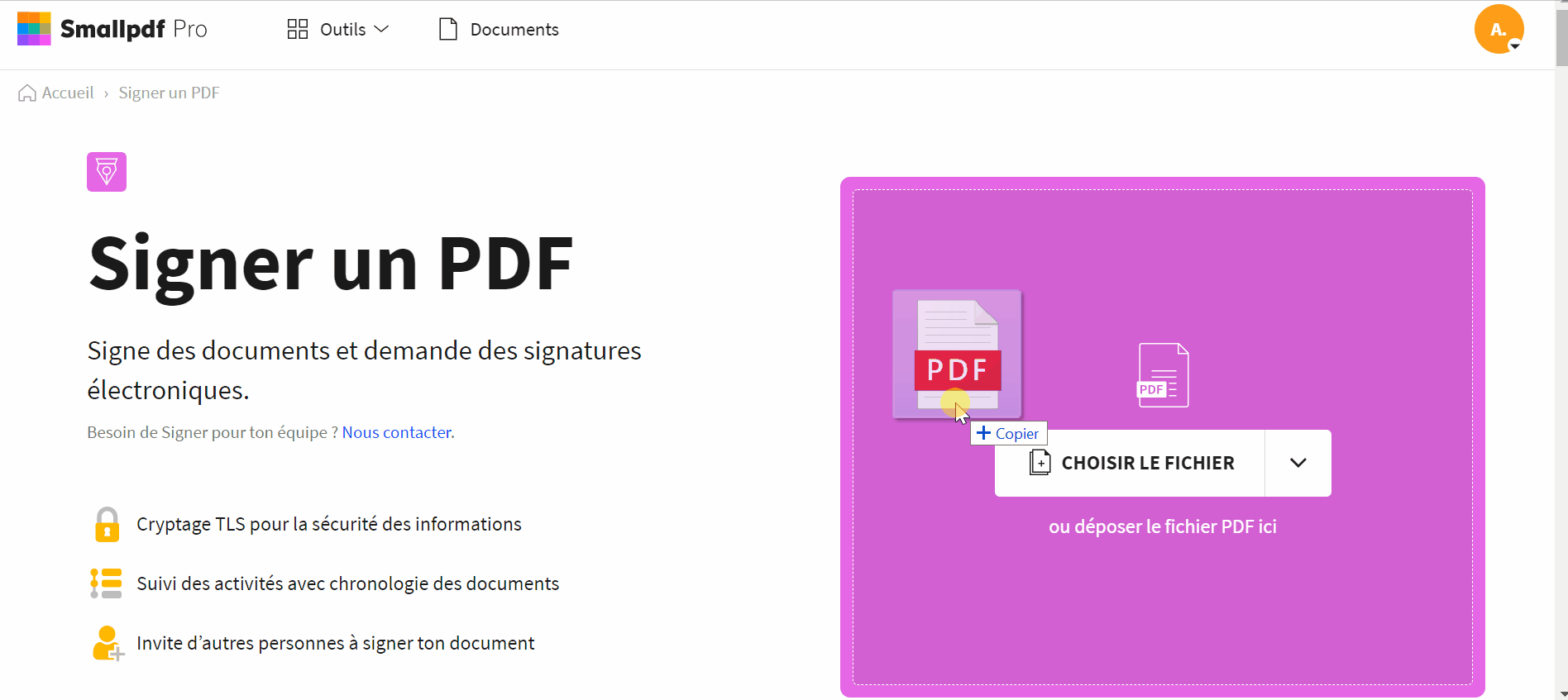 2020-10-01 - Smallpdf lance une version améliorée de l’outil de signature PDF - 2. Uploade le document que tu souhaites signer
