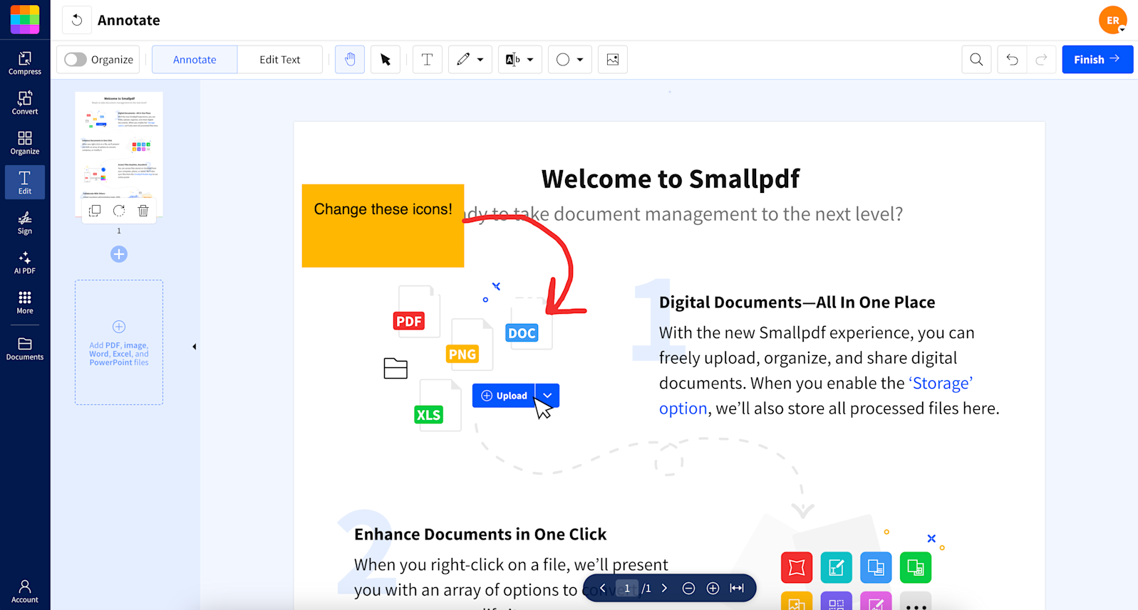 Add comments to PDF with Smallpdf