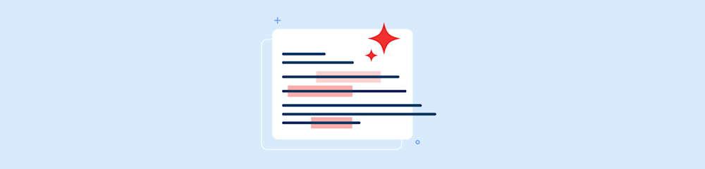 Illustration of a polished document with highlighted text and editing symbols on a light blue background.
