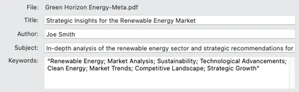 Example of PDF metadata