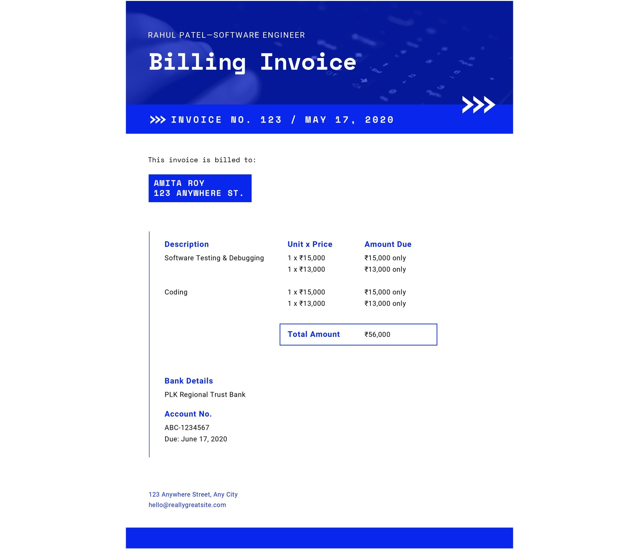 2020-06-25 -10 kostenlose Rechnungsvorlagen im Word-Format – blau-weiß
