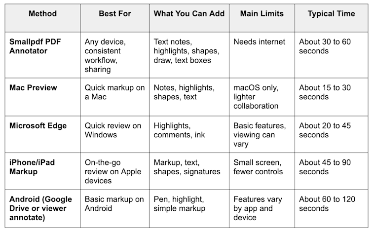 Different methods to add comments to PDF