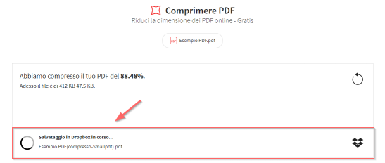 2018-11-27 - Smallpdf si integra con Dropbox - salvataggio di un PDF compresso con Smallpdf su Dropbox