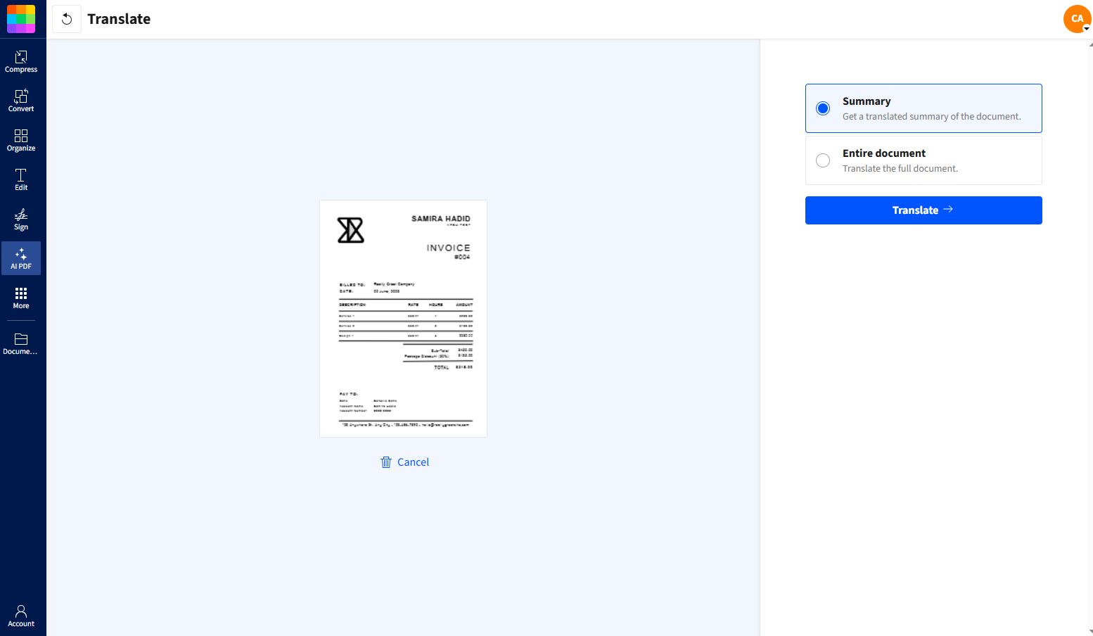 How to Use AI to Translate a PDF | Smallpdf