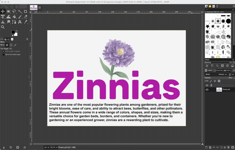Using the sharpen mask filter in GIMP to sharpen PDF text