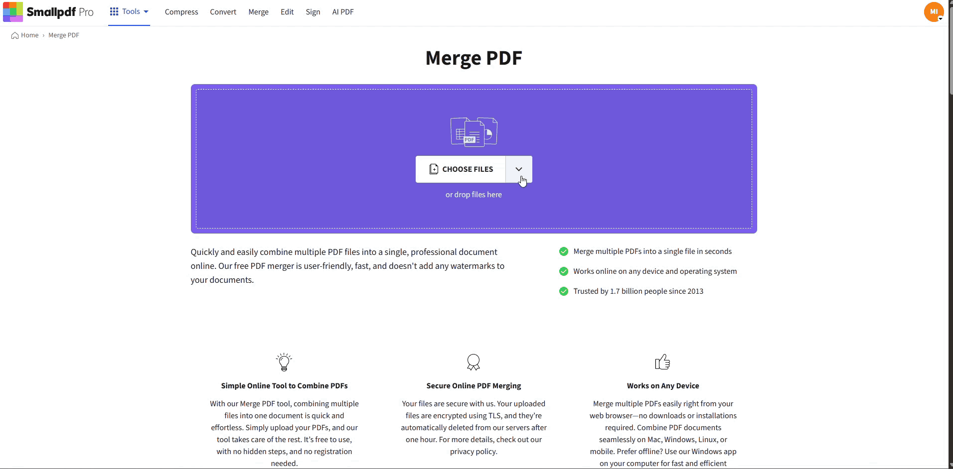 Combine loose pages into one file with Merge PDF