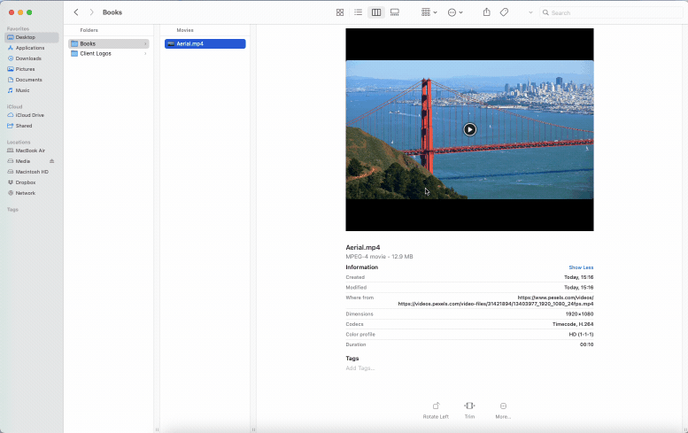 Zipping a video using macOS built-in compression tool