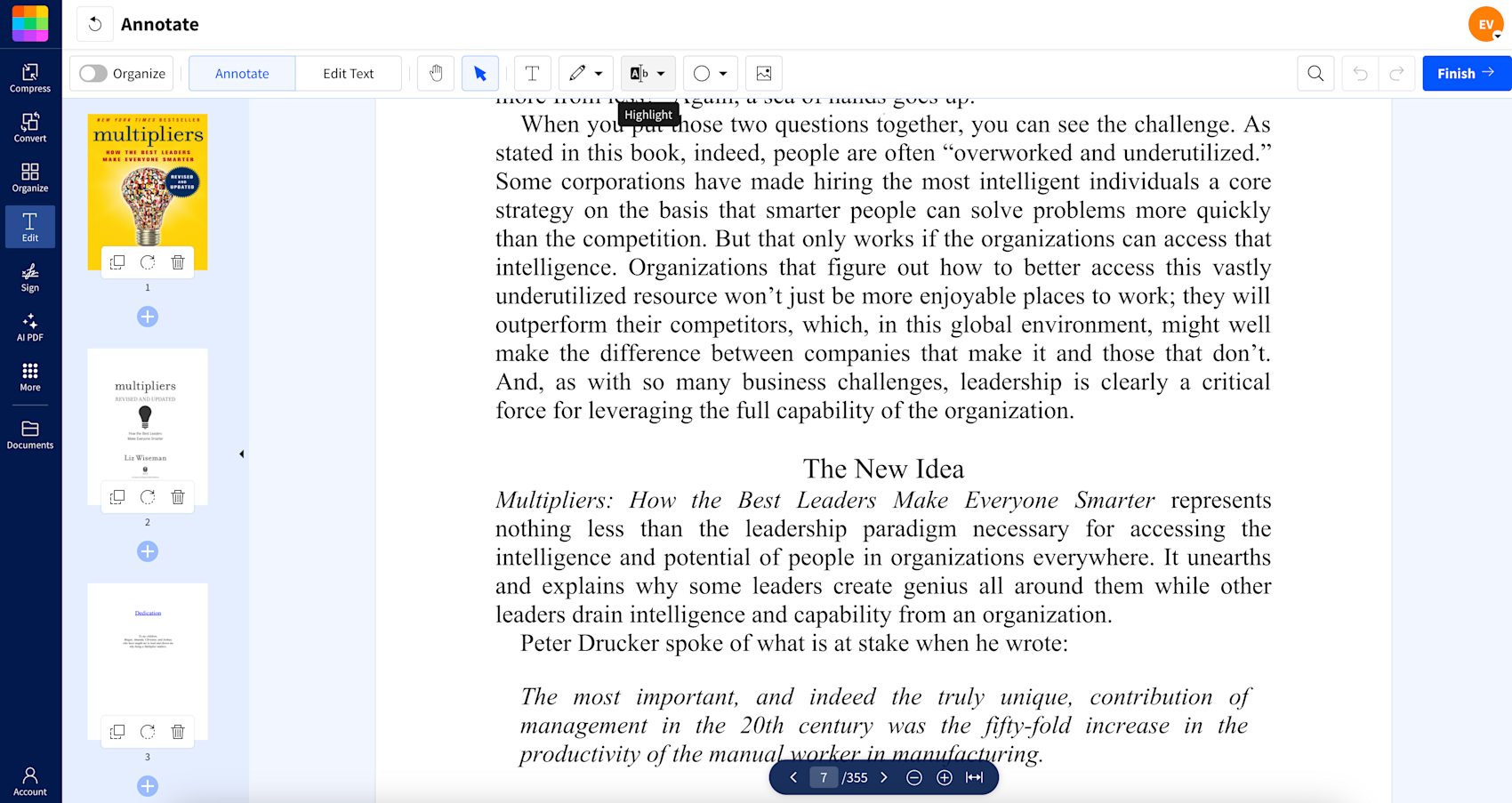 Using Smallpdf to strikethrough text in a PDF