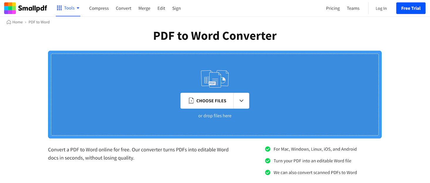 Smallpdf PDF to Word Converter for scanned PDFs