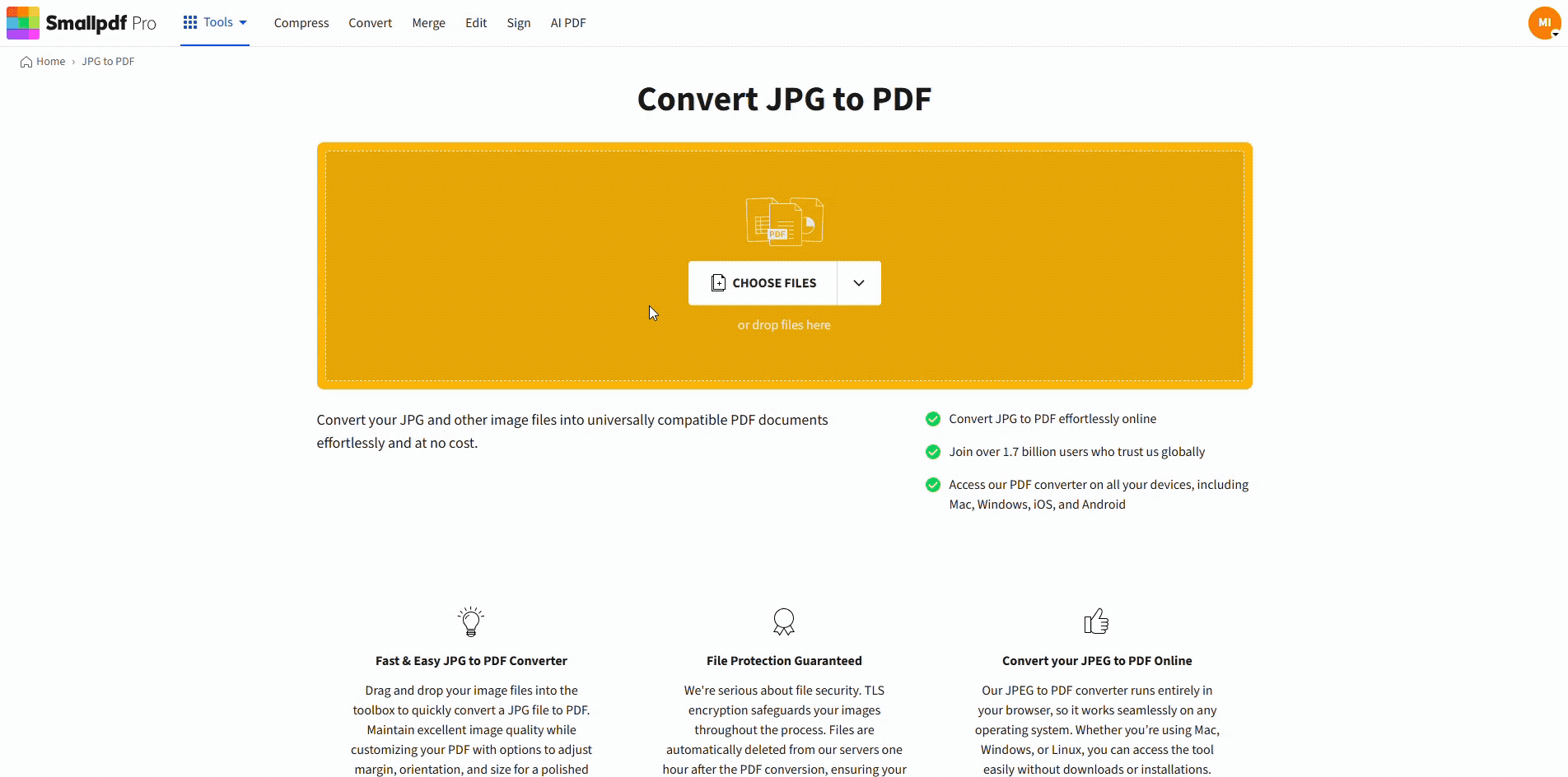 Convert JPG to PDF on Mac using Smallpdf