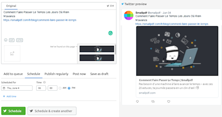 2020-06-02 - Comment programmer ses tweets à l’avance - Apercu d’un tweet sur SEMrush