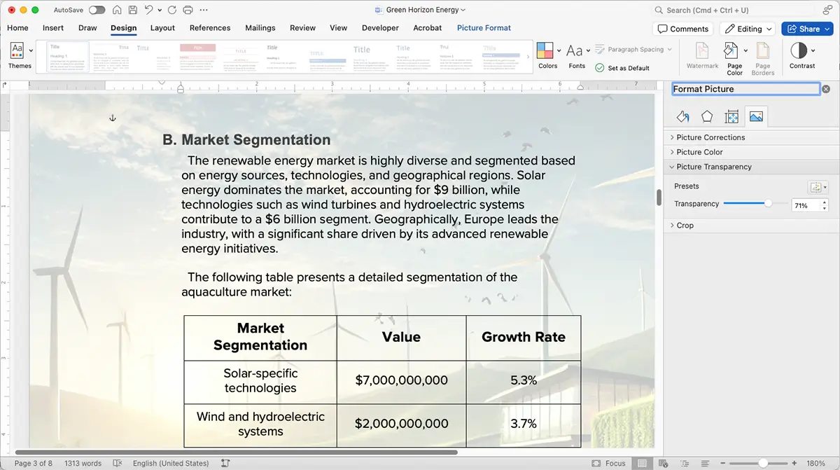 Adjusting the transparency of a background image in Word