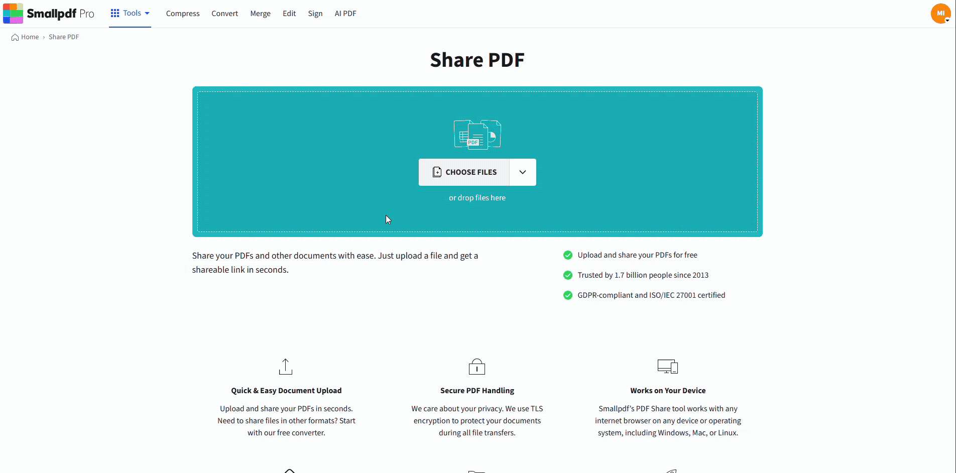 Share a PDF instantly with Smallpdf