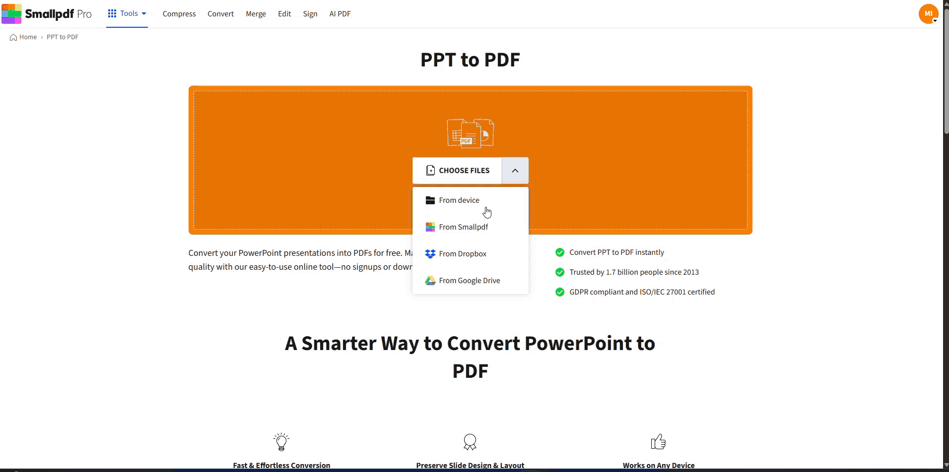 Convert using our PowerPoint to PDF converter