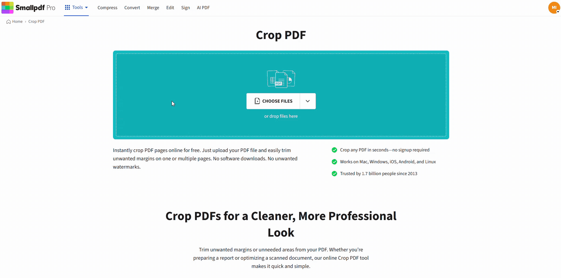 Crop a PDF on Mac online with Smallpdf