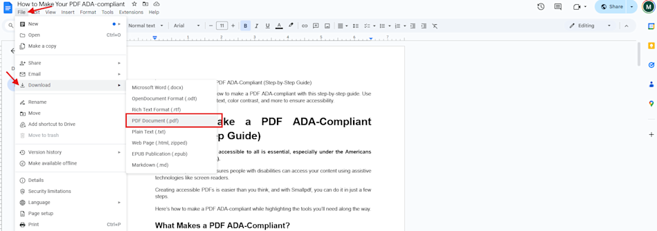 Download Your Google Doc into PDF