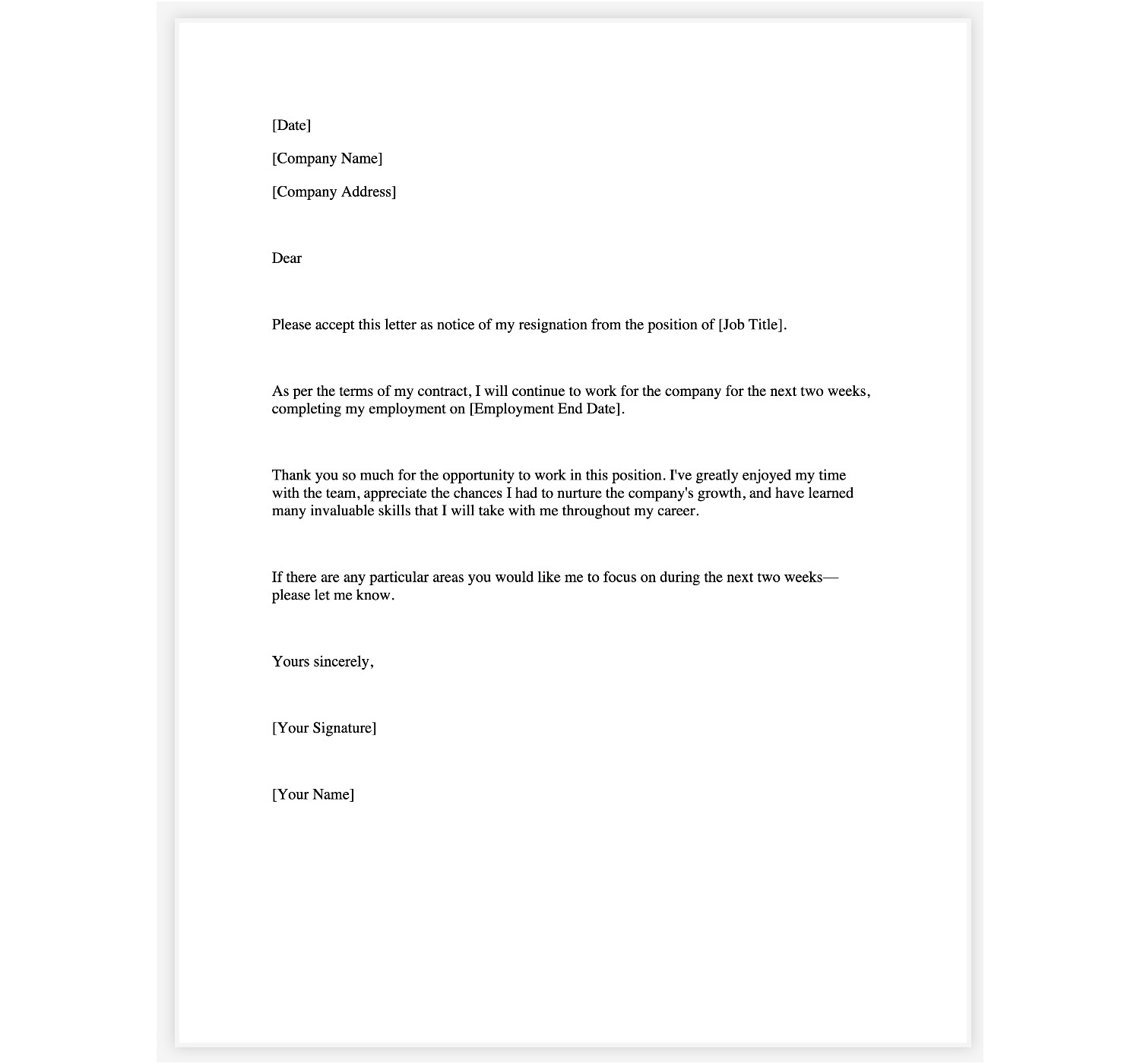 Smart Tips About Two Weeks Notice Resignation Letter Sample Resume For