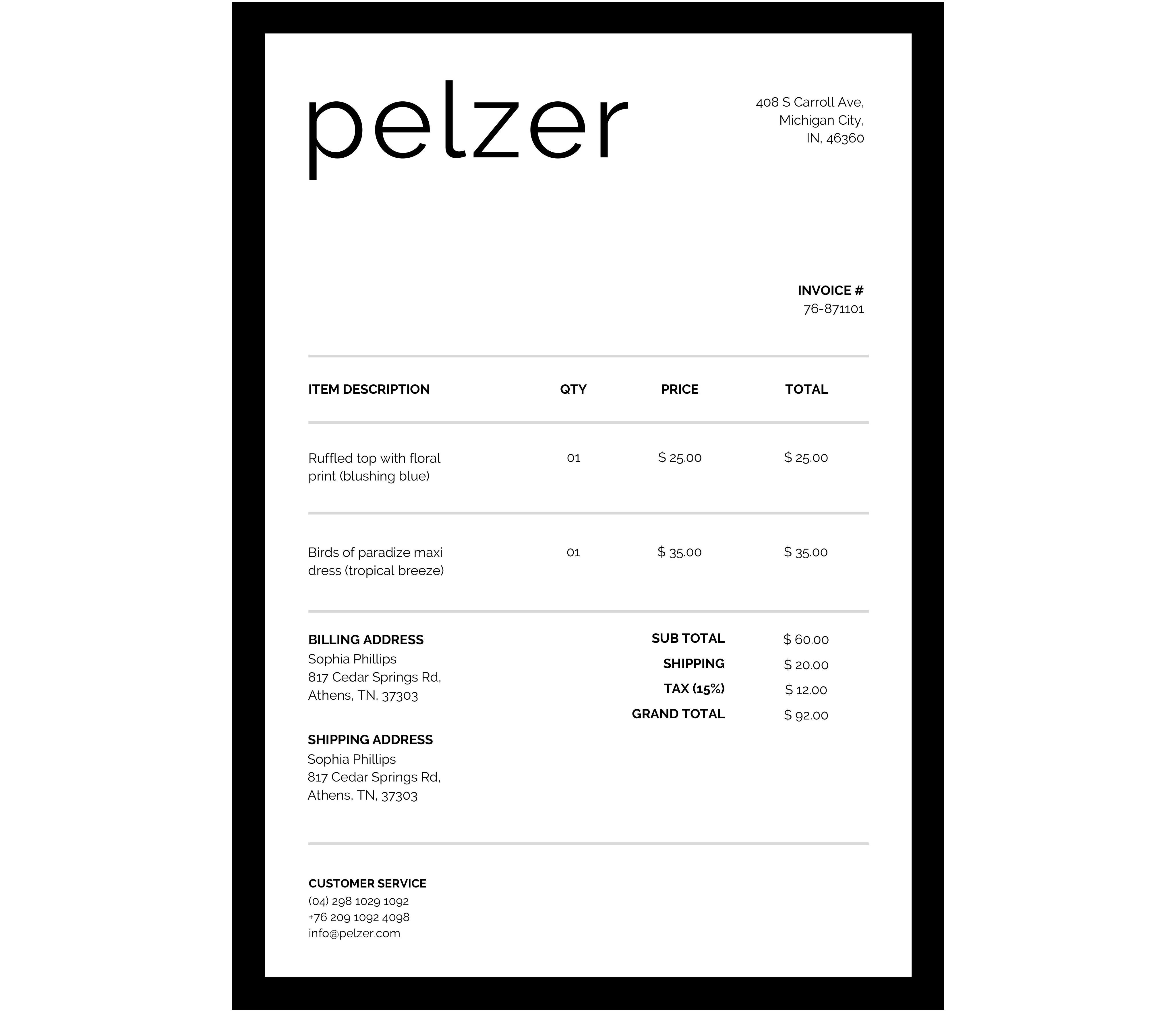 Black and White Invoice Letterhead