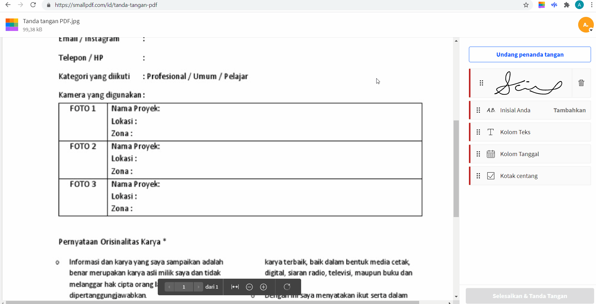 2018-11-13 – Isi dan Tanda Tangan Formulir PDF – Tanda Tangan PDF