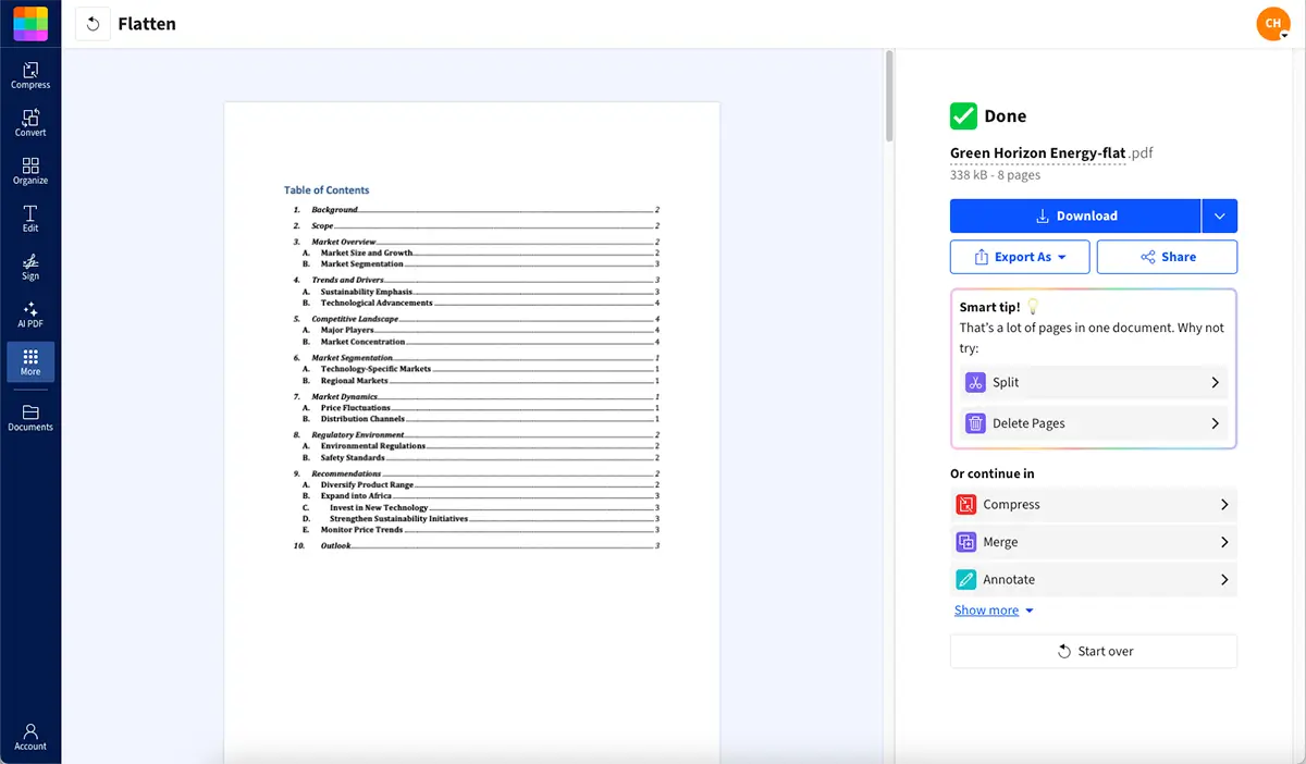 Flattening a PDF to remove metadata