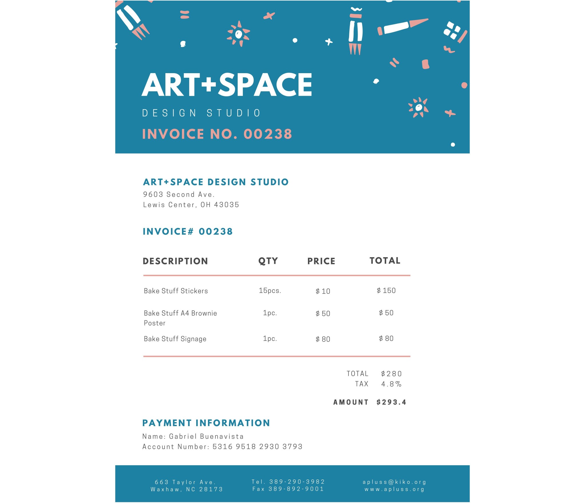 Teal Graphic Illustrations Business Invoice