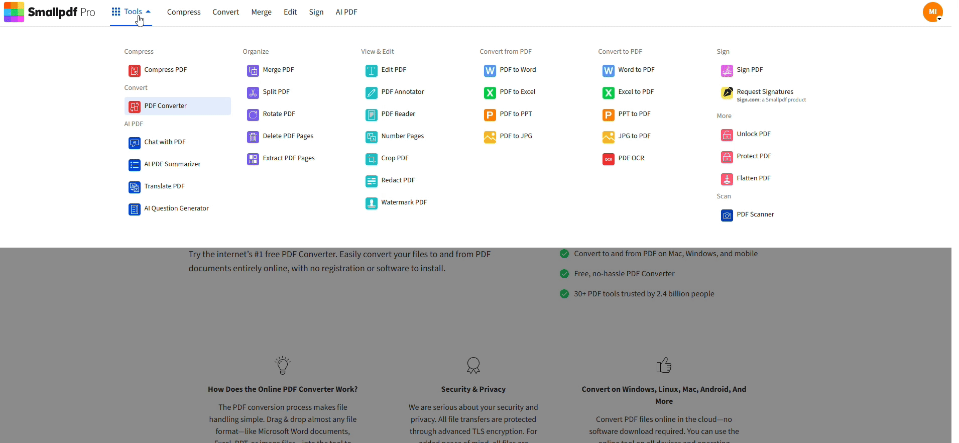 Convert PDF to Excel using Smallpdf