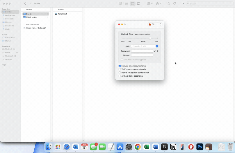 Using Keka on macOS to ZIP and encrypt a file