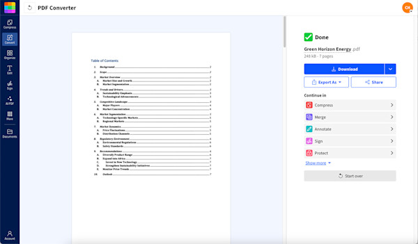 Converting Word document with table of contents to PDF