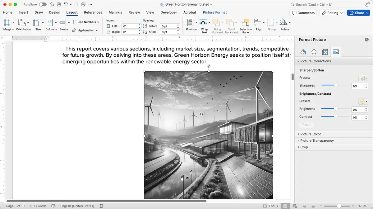 Adjusting PDF brightness and contrast in Word