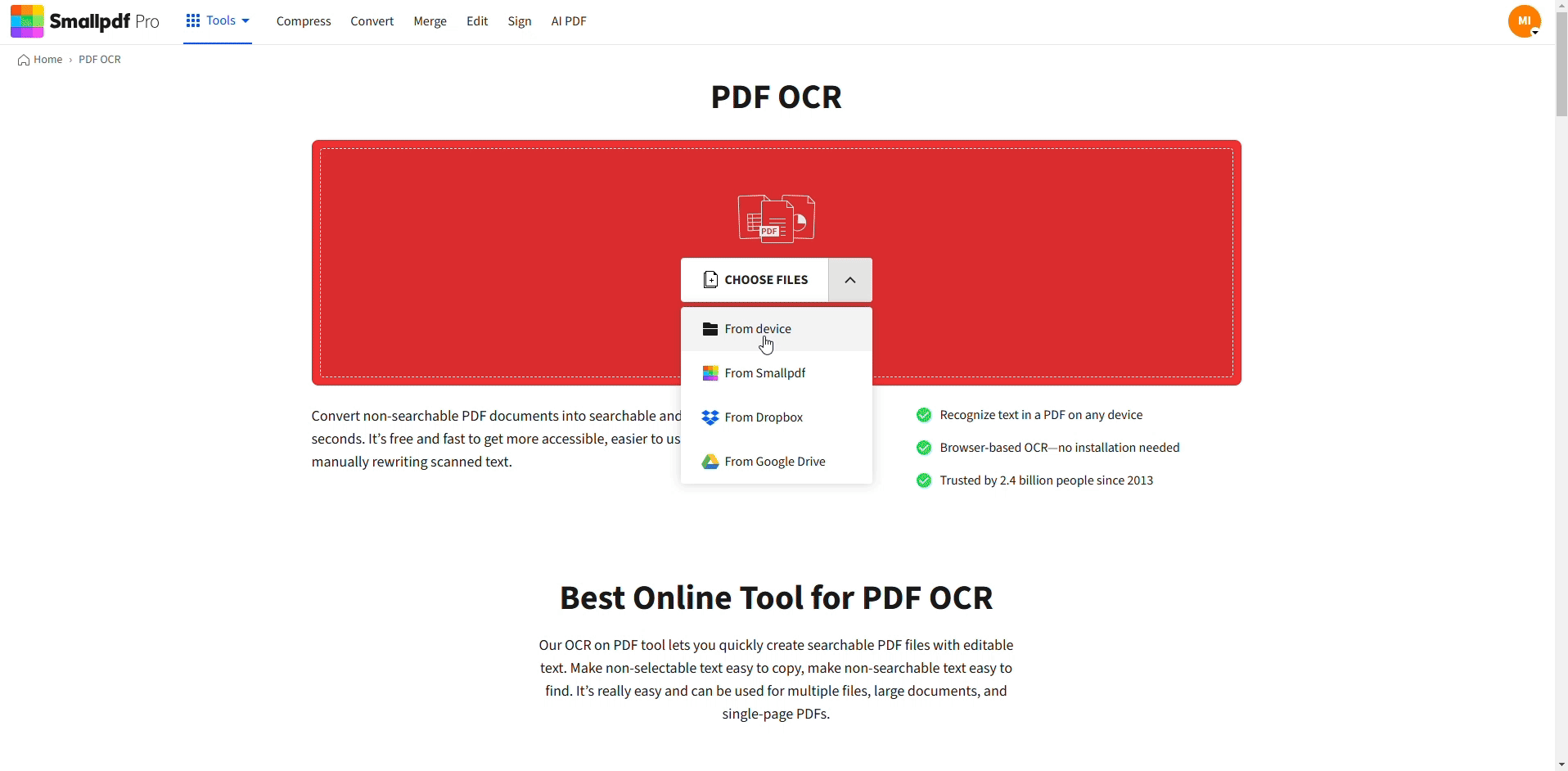 Make a PDF searchable online with OCR