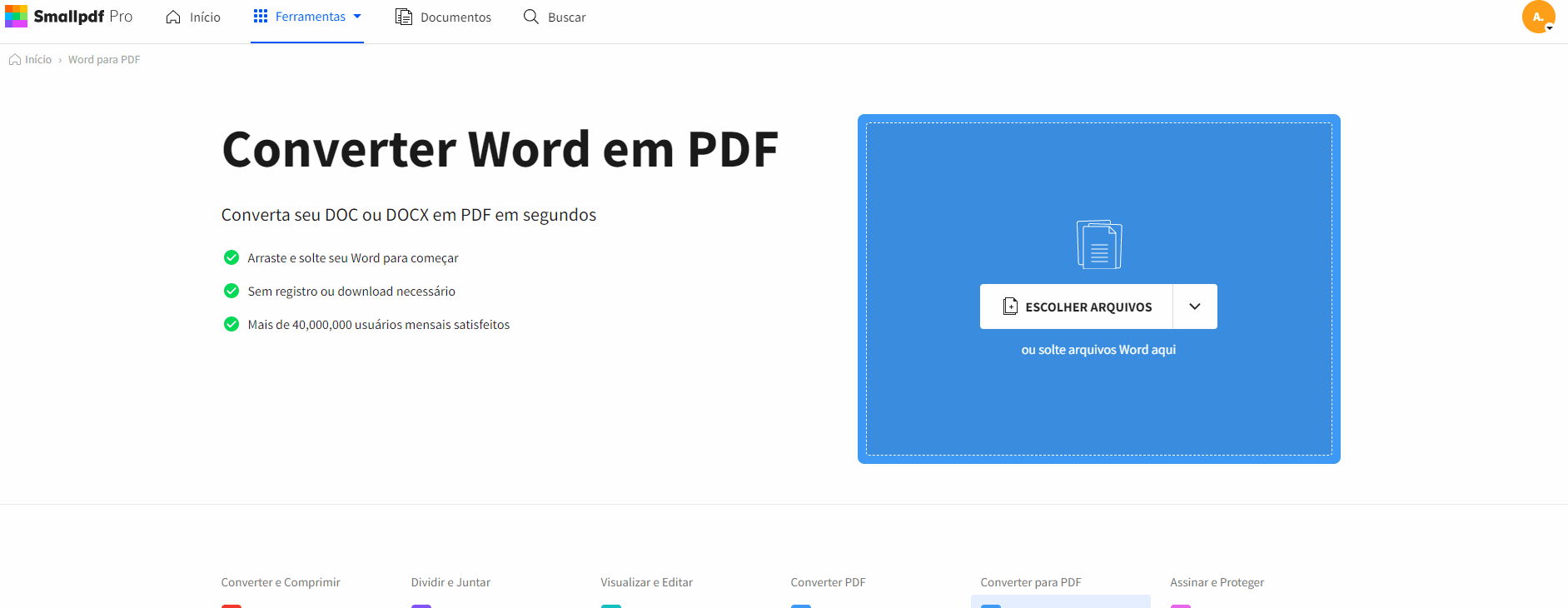 DOCX em PDF — Converter arquivos do Word em PDF online de graça