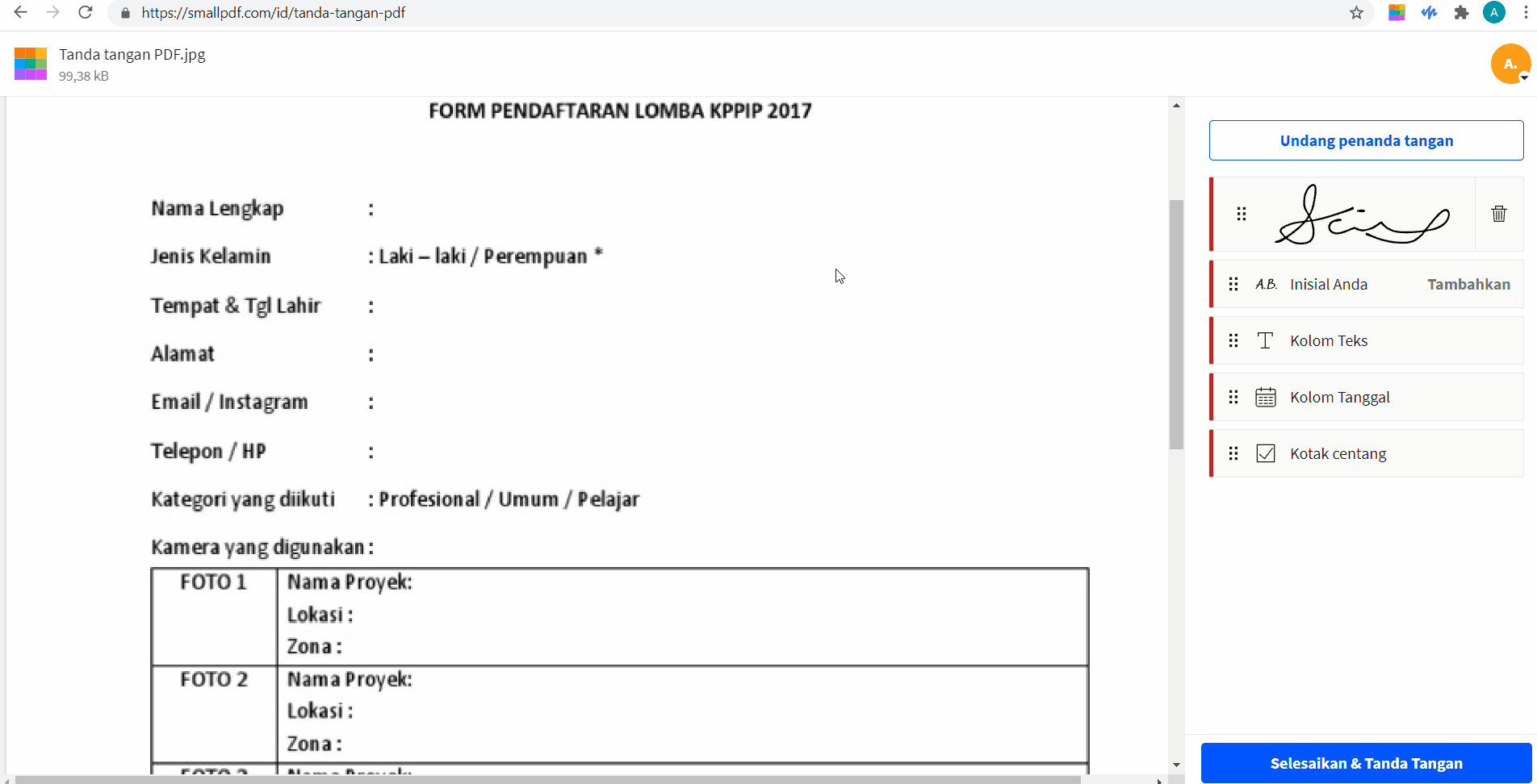 2018-11-13 – Isi dan Tanda Tangan Formulir PDF – Isi Formulir PDF