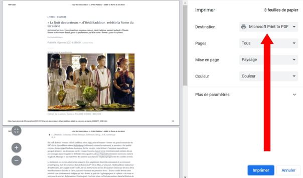 2019-08-12 - Comment télécharger des articles de journaux au format PDF - destination de l'impression Microsoft Print to PDF