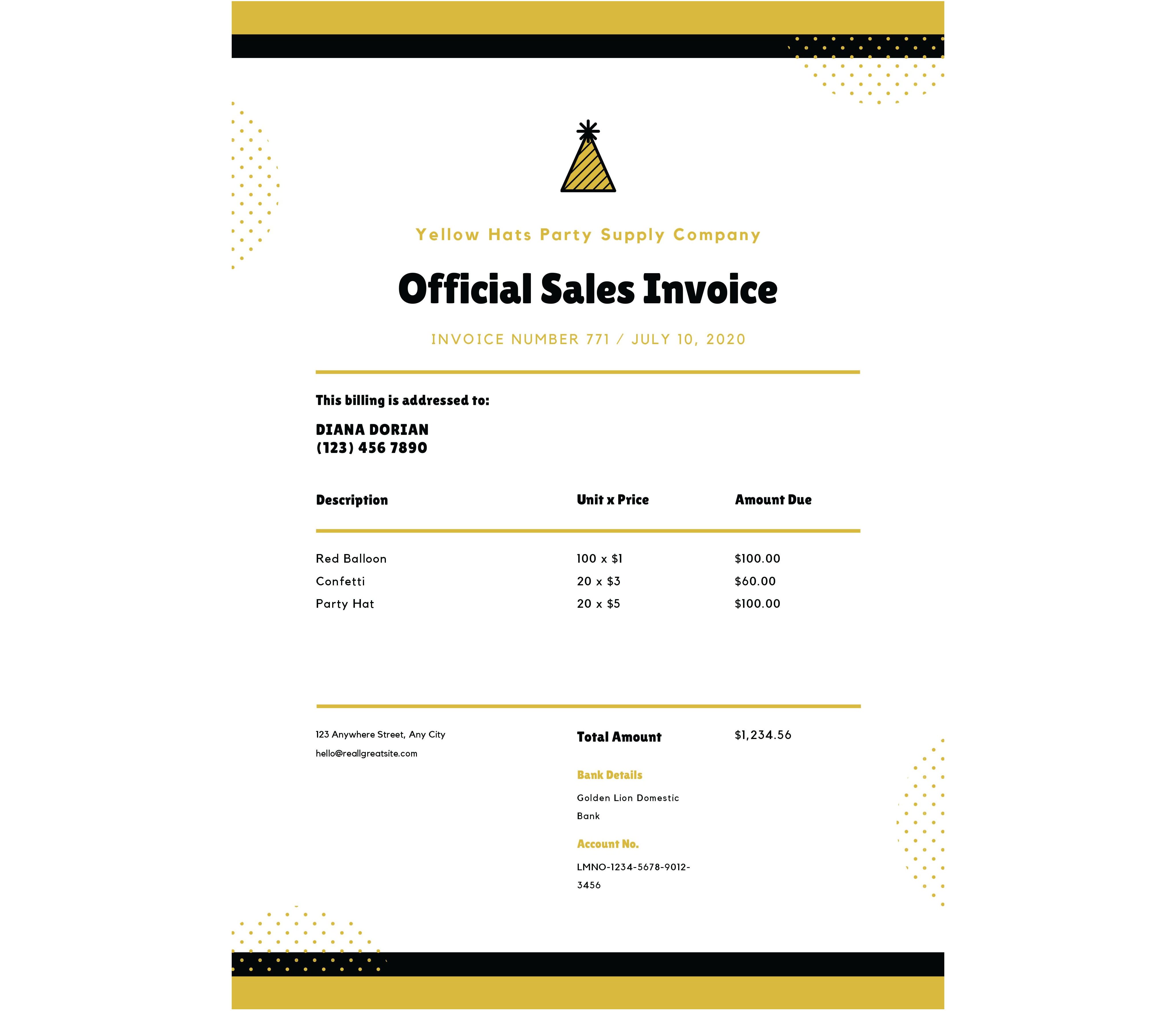 Yellow and Dark Blue Invoice Letterhead