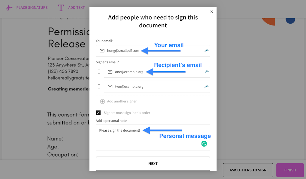 Invite signees and set the flow