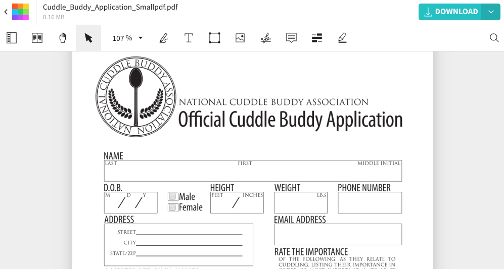 Online Cuddle Buddy Application Form | Smallpdf