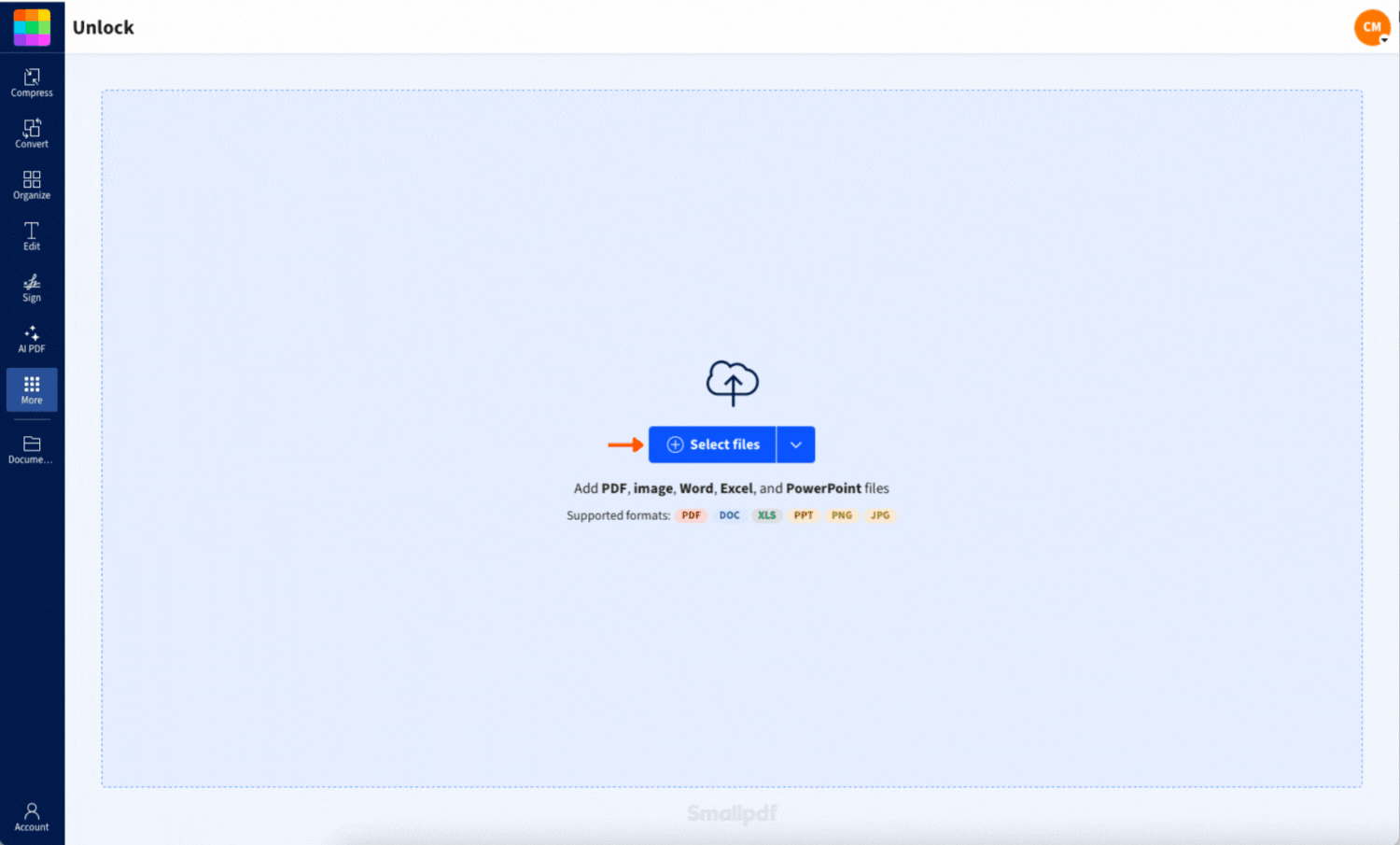 Removing a password is easy with Smallpdf