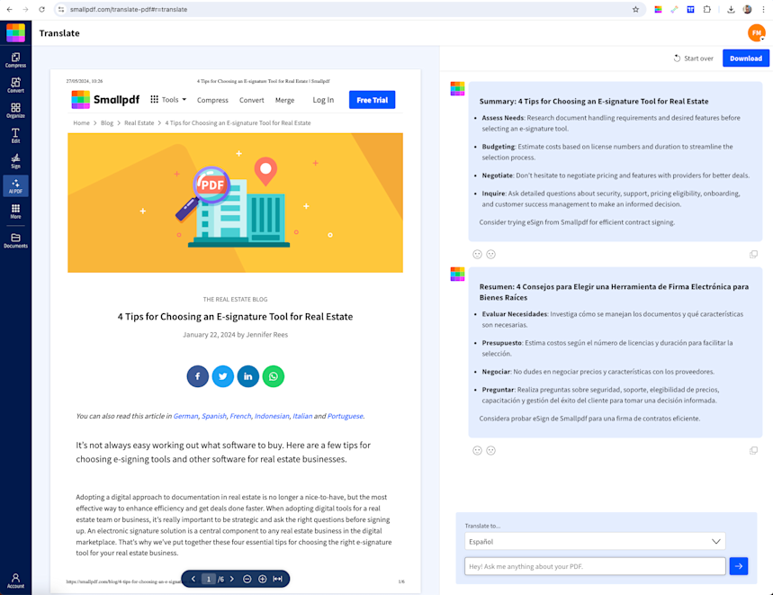 Translated summary of a PDF