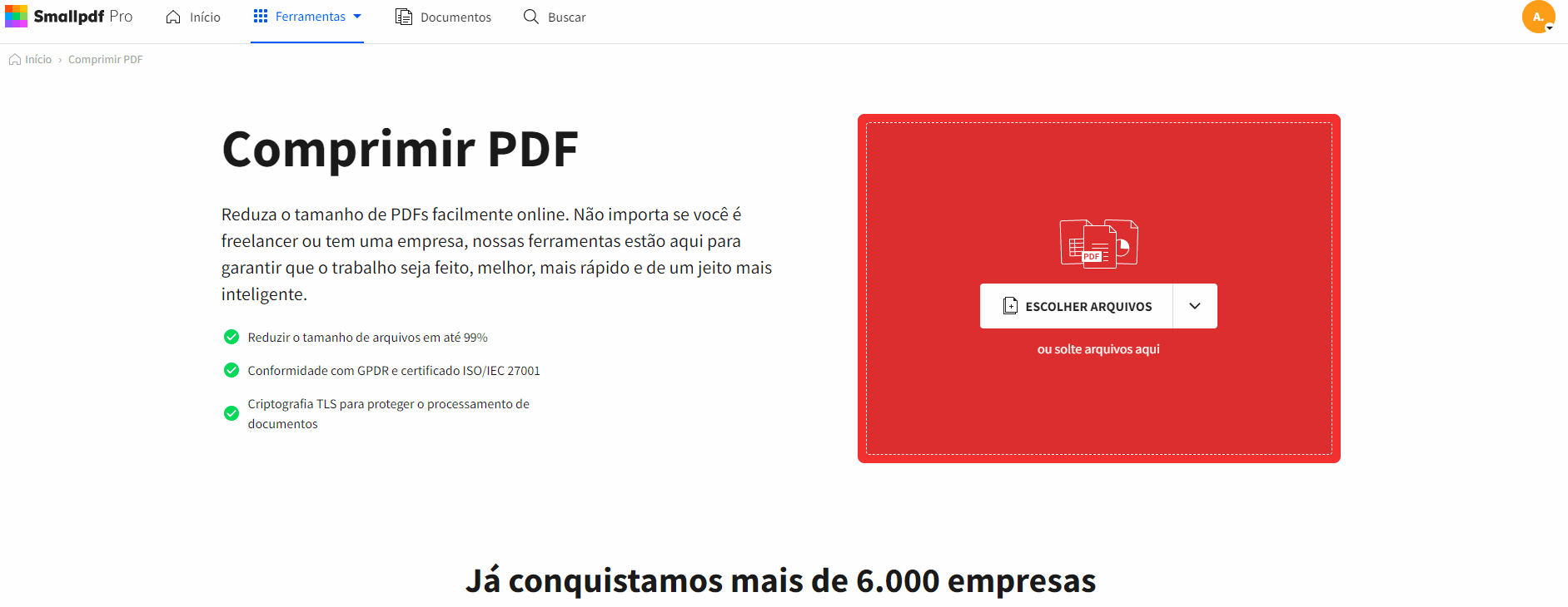 Comprimir PDF online em um tamanho escolhido