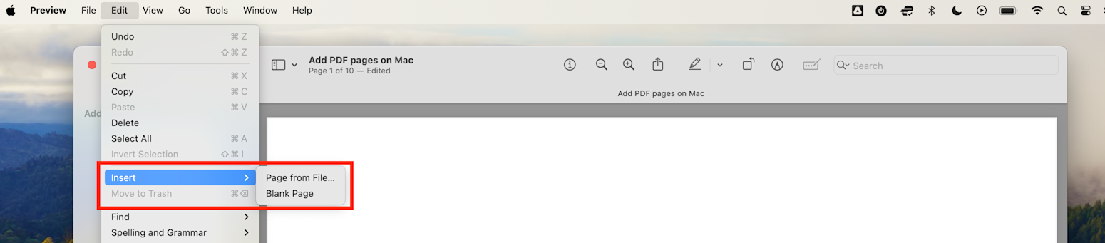 Add pages to PDF using Mac Preview