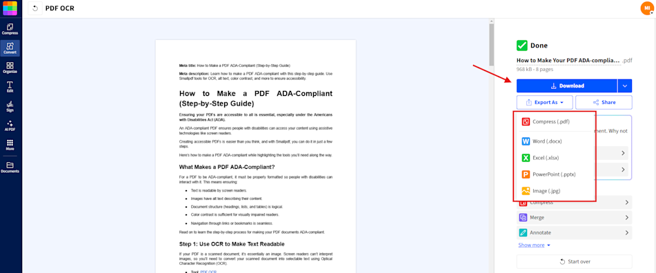 Use our PDF OCR tool to make the content editable