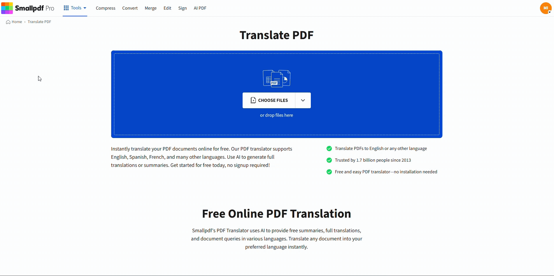 Translate visa documents with Smallpdf