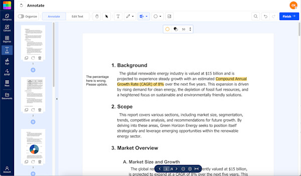 Using Smallpdf’s Annotate tool to add notes to PDFs