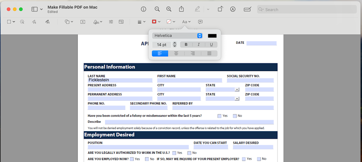 How to make Fillable PDF on Mac