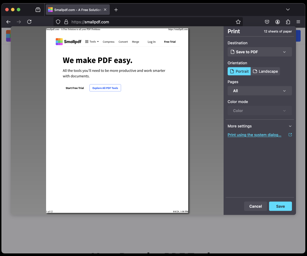 Firefox Web to PDF Screenshot