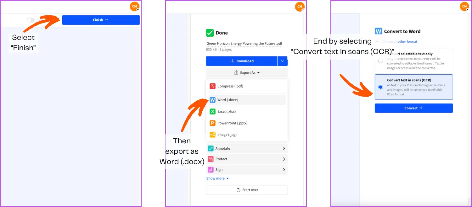 Simple steps to turn a PowerPoint deck into a PDF and then a Word document